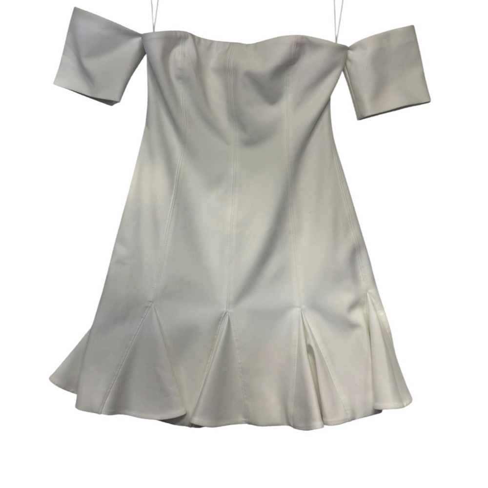 Cinq a Sept Mckenna Off the Shoulder Mini Dress White Size 10‎ Pleated Hem Crepe